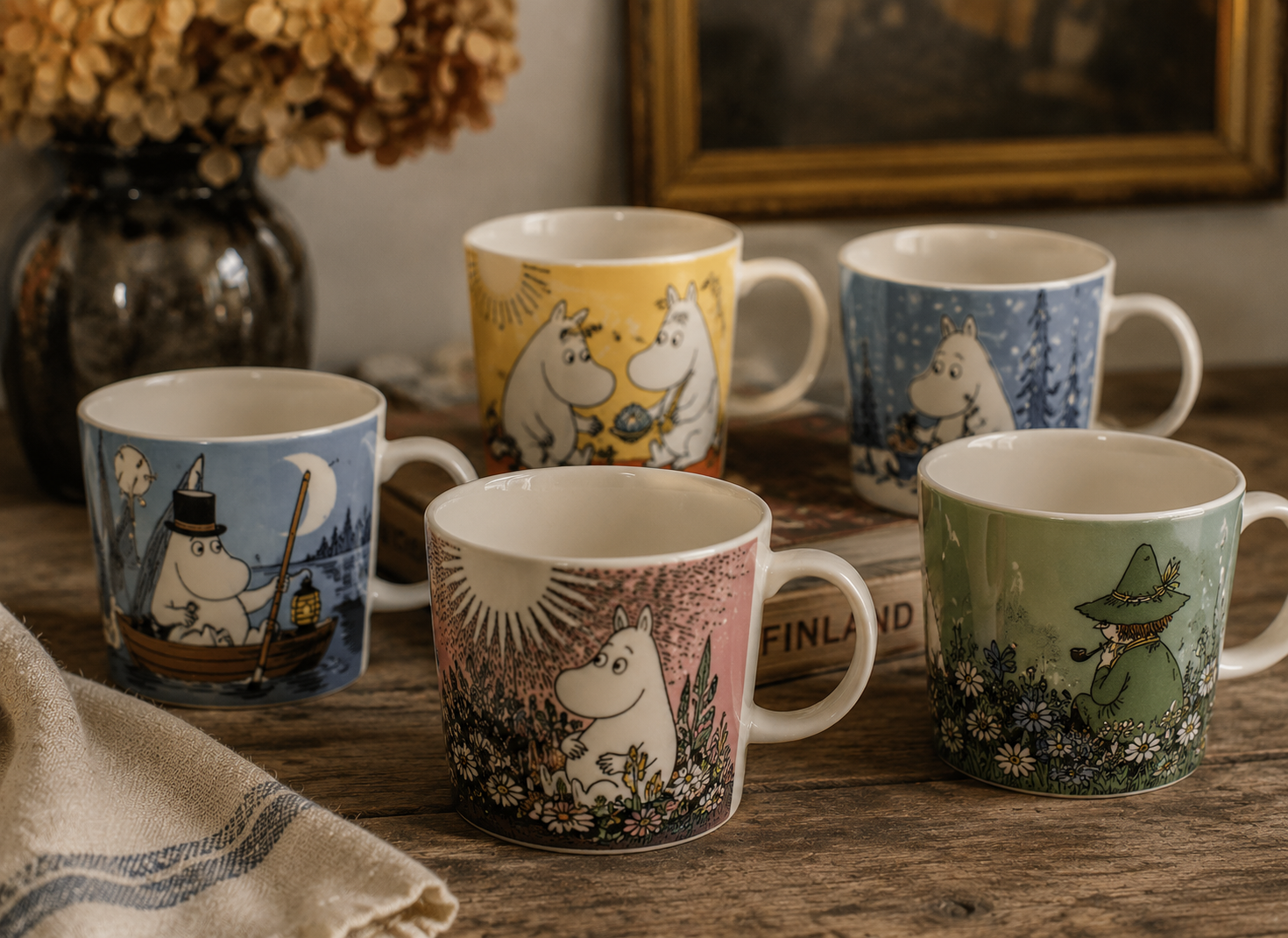 Colourful Nordic porcelain lined up