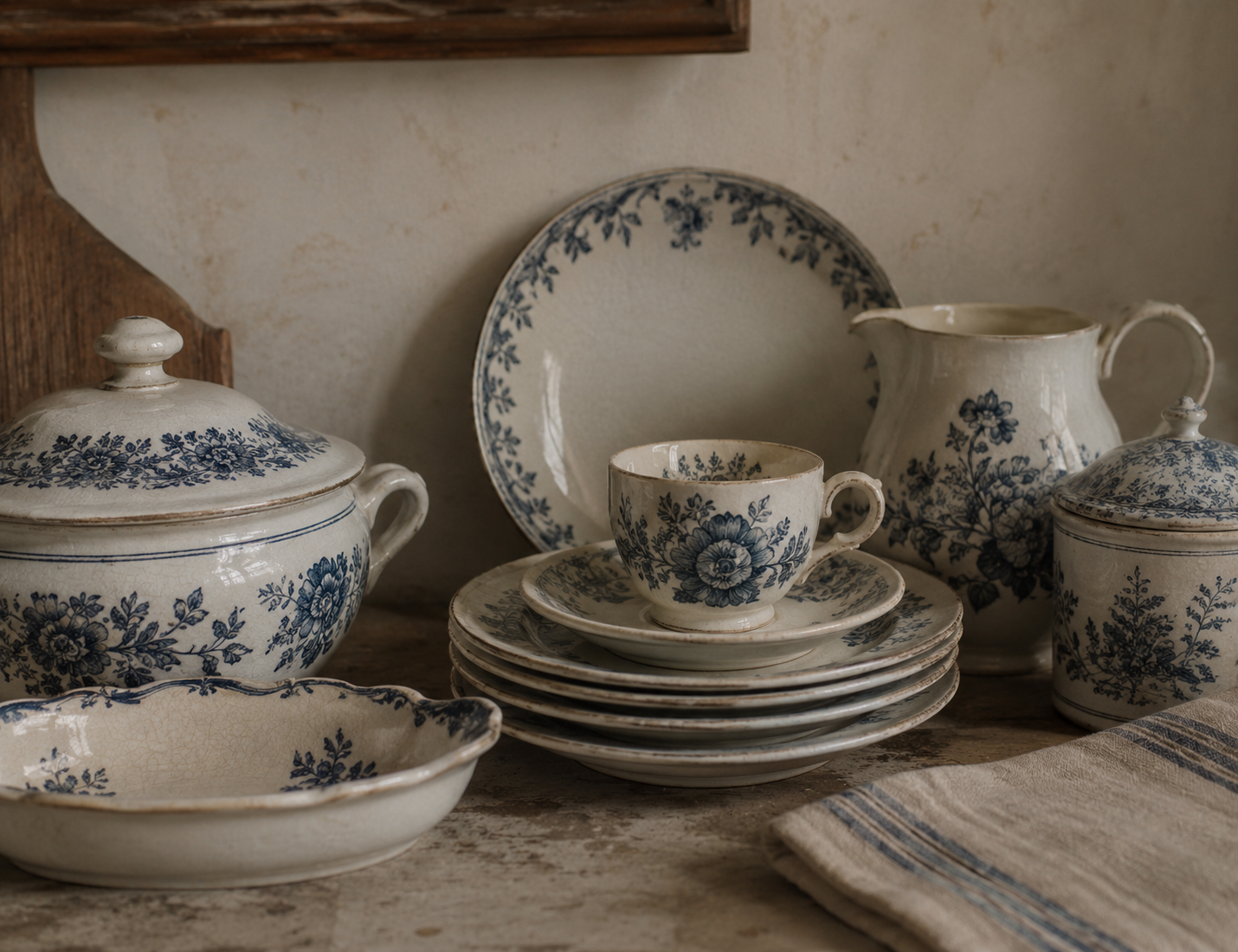 Decorative porcelain figurines on a shelf