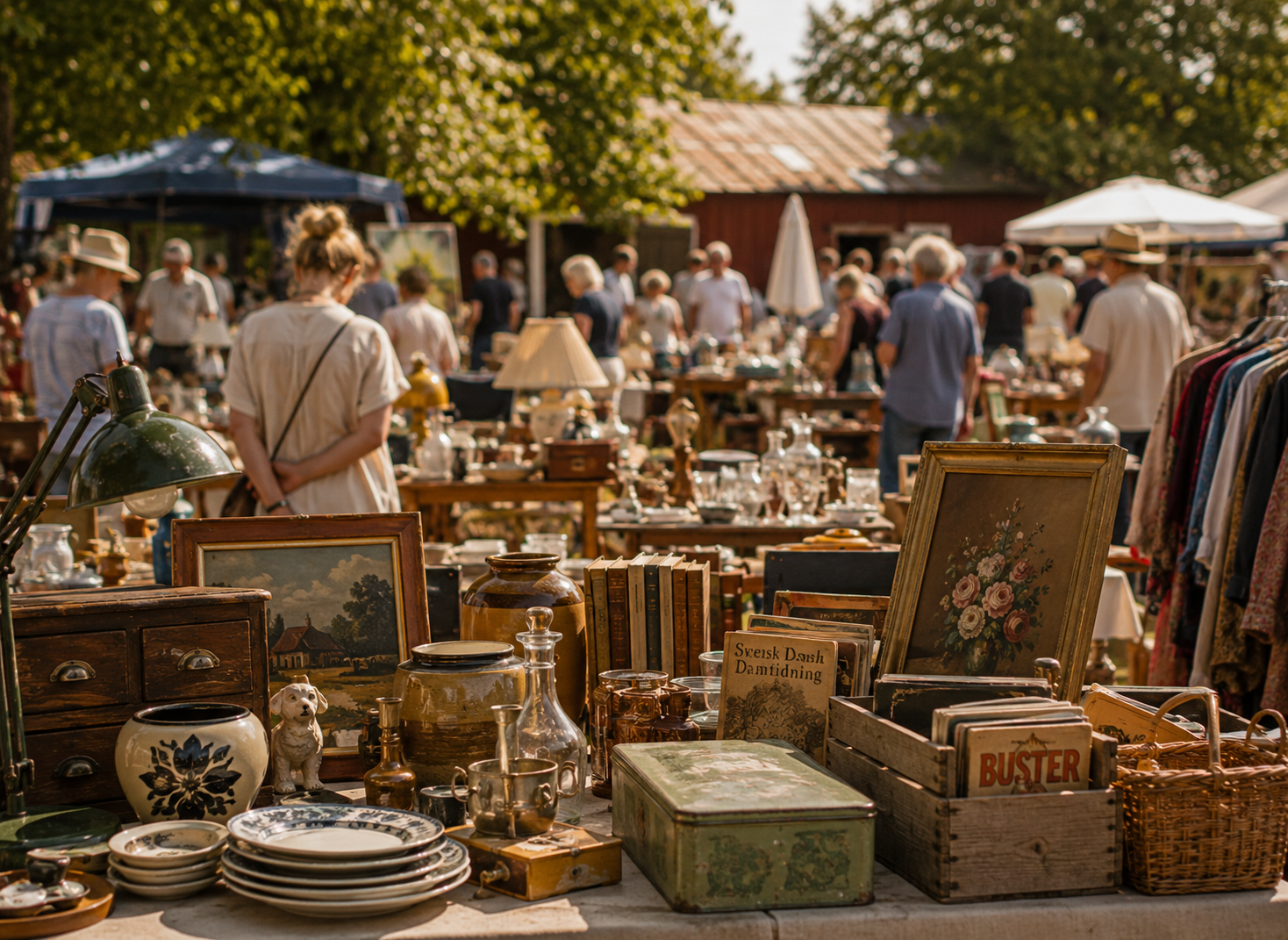Outdoor flea market in summer sun