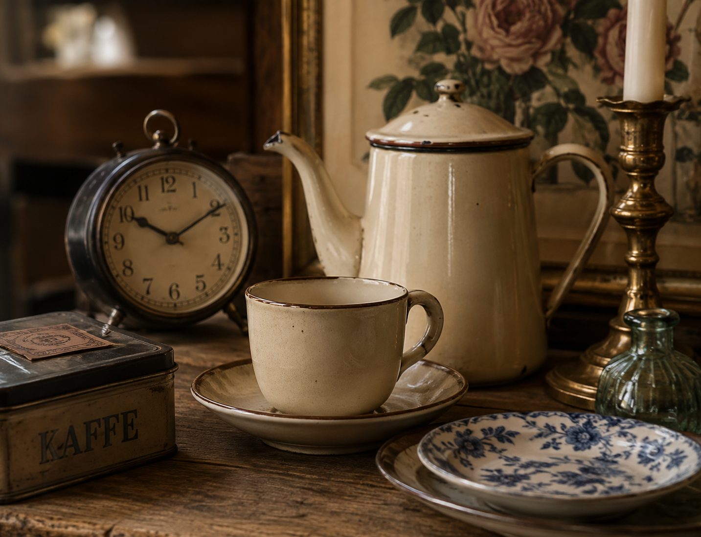 Assorted vintage bric-a-brac on a flea-market stall